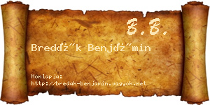 Bredák Benjámin névjegykártya